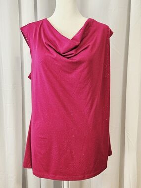 Roz & Ali Sleeveless Cowl Neck Tank in Magenta Pink With Sparkle Size XL